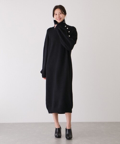 Jayro（ジャイロ）の「金ボタンニットワンピース（ワンピース・レディース・ブラック/グレー系その他/チャコールグレー/ホワイト系その他2・M）」の5枚目の写真