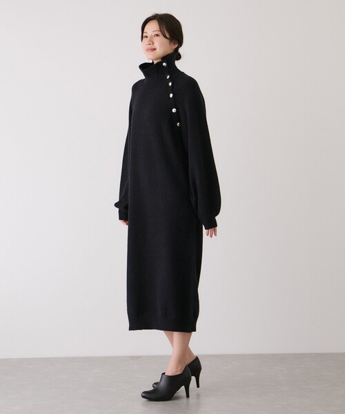 Jayro（ジャイロ）の「金ボタンニットワンピース（ワンピース・レディース・ブラック/グレー系その他/チャコールグレー/ホワイト系その他2・M）」の6枚目の写真