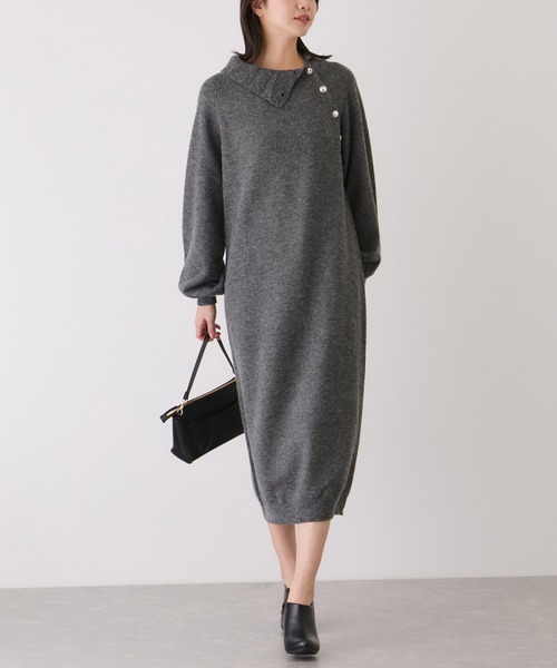 Jayro（ジャイロ）の「金ボタンニットワンピース（ワンピース・レディース・ブラック/グレー系その他/チャコールグレー/ホワイト系その他2・M）」の3枚目の写真