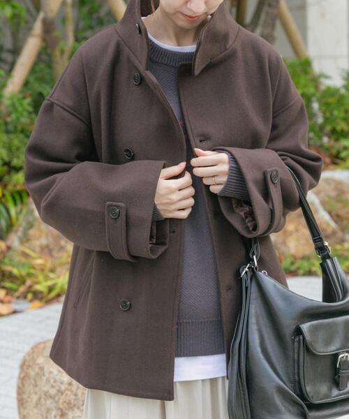 ITEMS URBANRESEARCH（アイテムズ アーバンリサーチ）の「スタンドカラージャケット（その他アウター・レディース・ブラウン/チャコールグレー/ベージュ・FREE）」の2枚目の写真