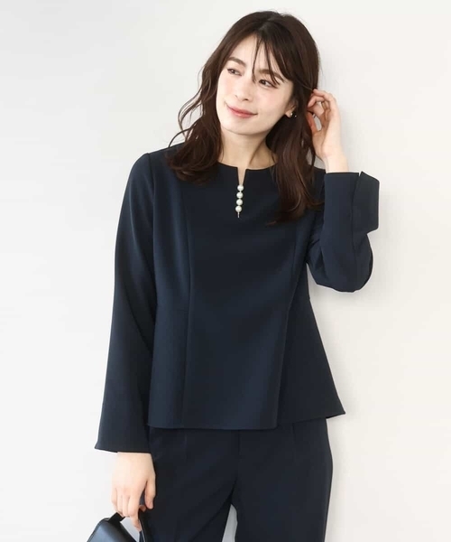 OFUON le MK（オフオンルエムケー）の「[セットアップ対応]ダブルクロス ペプラムブラウス/洗える/WEB限定サイズあり（シャツ/ブラウス・レディース・ベージュ/ネイビー・36/38/40）」の14枚目の写真