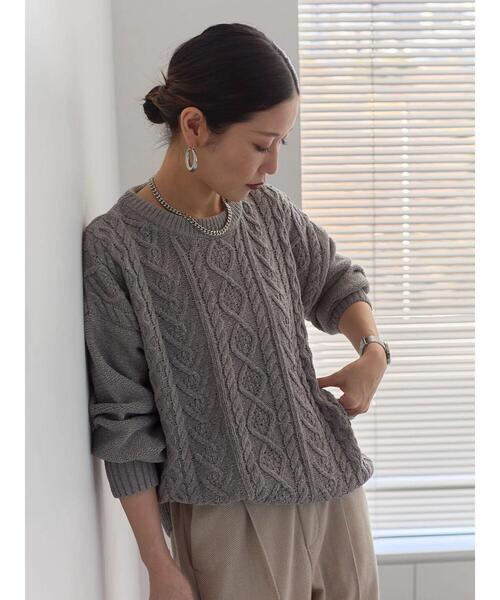 Samansa Mos2 blue（サマンサモスモスブルー）の「ラメモールケーブルニットプルオーバー（ニット/セーター・レディース・ミント/イエロー/ピンク/グレー/ライトベージュ・F）」の2枚目の写真