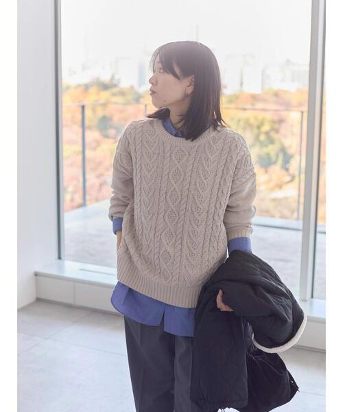 Samansa Mos2 blue（サマンサモスモスブルー）の「ラメモールケーブルニットプルオーバー（ニット/セーター・レディース・ミント/イエロー/ピンク/グレー/ライトベージュ・F）」の3枚目の写真