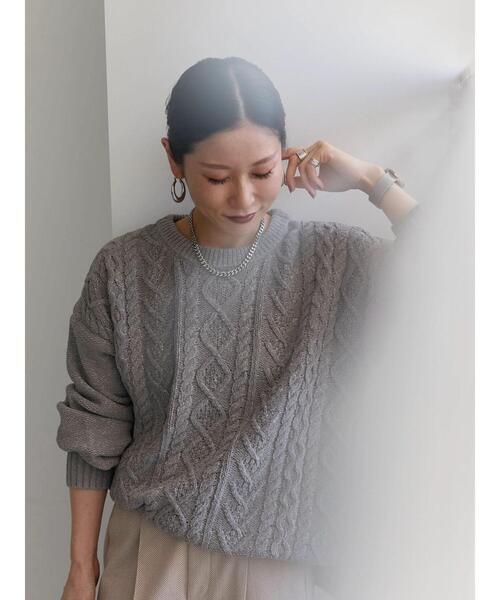 Samansa Mos2 blue（サマンサモスモスブルー）の「ラメモールケーブルニットプルオーバー（ニット/セーター・レディース・ミント/イエロー/ピンク/グレー/ライトベージュ・F）」の22枚目の写真