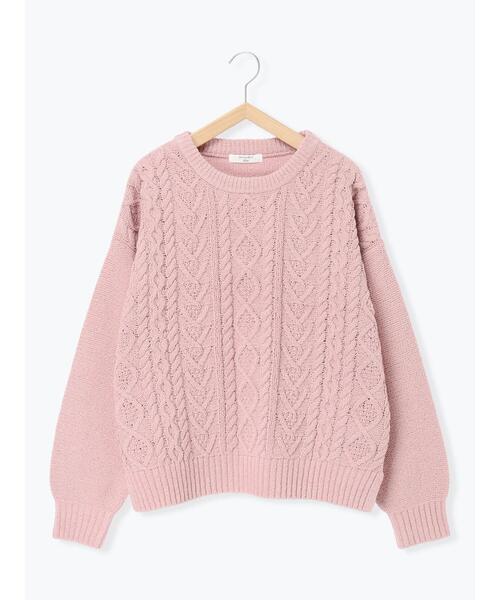 Samansa Mos2 blue（サマンサモスモスブルー）の「ラメモールケーブルニットプルオーバー（ニット/セーター・レディース・ミント/イエロー/ピンク/グレー/ライトベージュ・F）」の8枚目の写真