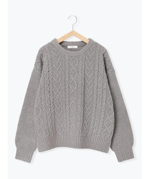 Samansa Mos2 blue（サマンサモスモスブルー）の「ラメモールケーブルニットプルオーバー（ニット/セーター・レディース・ミント/イエロー/ピンク/グレー/ライトベージュ・F）」の9枚目の写真