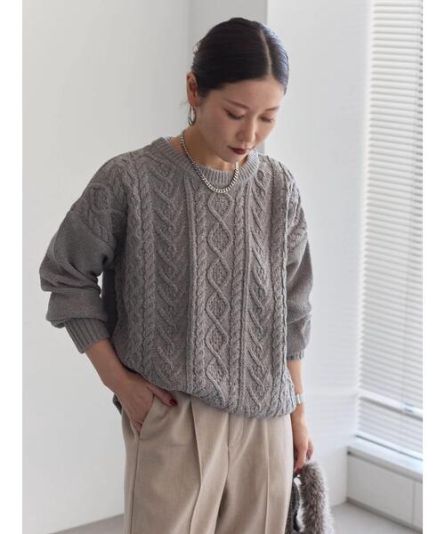 Samansa Mos2 blue（サマンサモスモスブルー）の「ラメモールケーブルニットプルオーバー（ニット/セーター・レディース・ミント/イエロー/ピンク/グレー/ライトベージュ・F）」の10枚目の写真