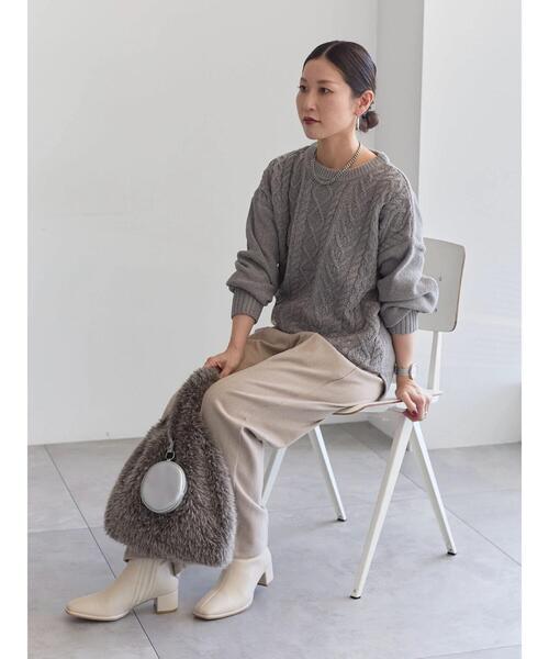 Samansa Mos2 blue（サマンサモスモスブルー）の「ラメモールケーブルニットプルオーバー（ニット/セーター・レディース・ミント/イエロー/ピンク/グレー/ライトベージュ・F）」の14枚目の写真