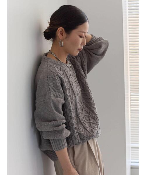 Samansa Mos2 blue（サマンサモスモスブルー）の「ラメモールケーブルニットプルオーバー（ニット/セーター・レディース・ミント/イエロー/ピンク/グレー/ライトベージュ・F）」の15枚目の写真