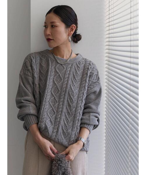 Samansa Mos2 blue（サマンサモスモスブルー）の「ラメモールケーブルニットプルオーバー（ニット/セーター・レディース・ミント/イエロー/ピンク/グレー/ライトベージュ・F）」の17枚目の写真