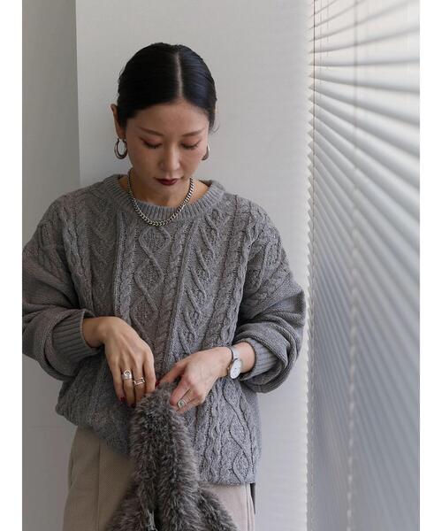 Samansa Mos2 blue（サマンサモスモスブルー）の「ラメモールケーブルニットプルオーバー（ニット/セーター・レディース・ミント/イエロー/ピンク/グレー/ライトベージュ・F）」の18枚目の写真