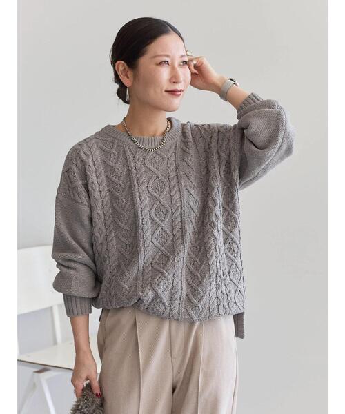 Samansa Mos2 blue（サマンサモスモスブルー）の「ラメモールケーブルニットプルオーバー（ニット/セーター・レディース・ミント/イエロー/ピンク/グレー/ライトベージュ・F）」の19枚目の写真