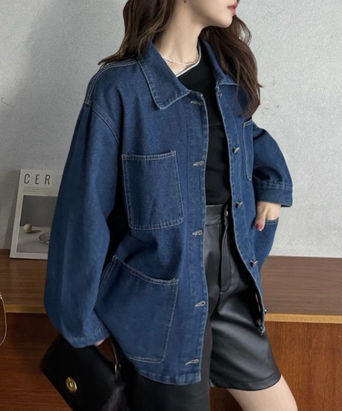 Eclat one(エクラワン)の「【Eclat one】ビッグポケット デザイン デニムジャケット(デニムジャケット・レディース・ライトブルー/ブルー・FREE)」の9枚目の写真