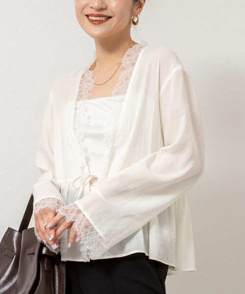 Woosha Bubble Lace Trimming Organze Blouse