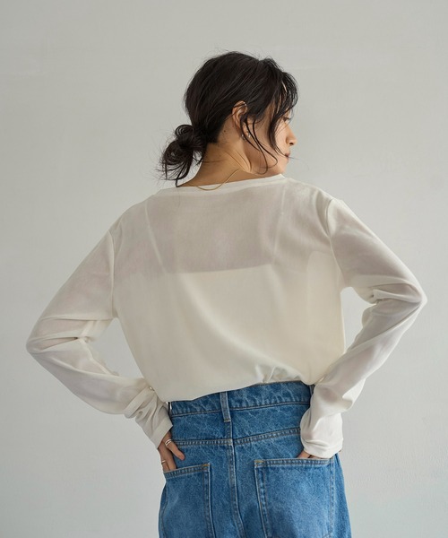 meilmada（メイルマダ）の「ソフトベロアロンT（Tシャツ/カットソー・レディース・チャコールグレー/アイボリー・FREE）」の6枚目の写真