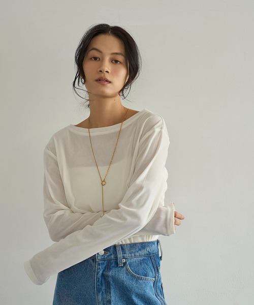 meilmada（メイルマダ）の「ソフトベロアロンT（Tシャツ/カットソー・レディース・チャコールグレー/アイボリー・FREE）」の5枚目の写真