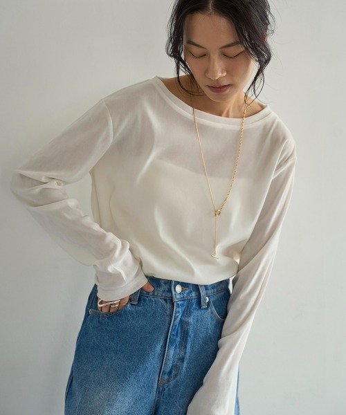 meilmada（メイルマダ）の「ソフトベロアロンT（Tシャツ/カットソー・レディース・チャコールグレー/アイボリー・FREE）」の4枚目の写真