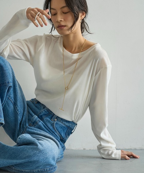 meilmada（メイルマダ）の「ソフトベロアロンT（Tシャツ/カットソー・レディース・チャコールグレー/アイボリー・FREE）」の9枚目の写真