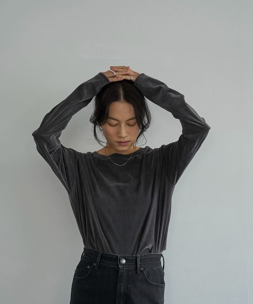 meilmada（メイルマダ）の「ソフトベロアロンT（Tシャツ/カットソー・レディース・チャコールグレー/アイボリー・FREE）」の20枚目の写真