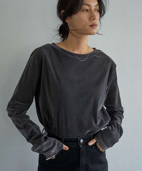 meilmada（メイルマダ）の「ソフトベロアロンT（Tシャツ/カットソー・レディース・チャコールグレー/アイボリー・FREE）」の15枚目の写真