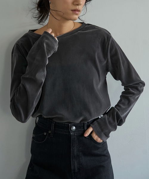 meilmada（メイルマダ）の「ソフトベロアロンT（Tシャツ/カットソー・レディース・チャコールグレー/アイボリー・FREE）」の14枚目の写真