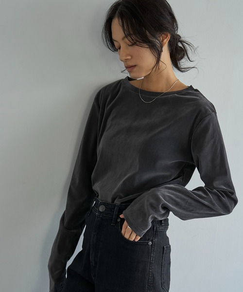 meilmada（メイルマダ）の「ソフトベロアロンT（Tシャツ/カットソー・レディース・チャコールグレー/アイボリー・FREE）」の16枚目の写真