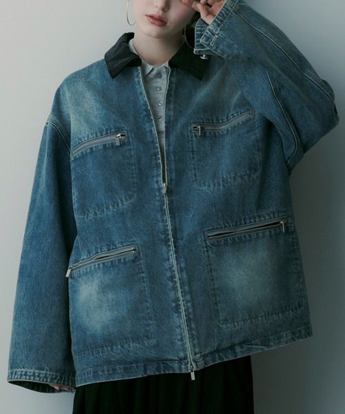 SERENO(セレーノ)の「バイカラーデニムジャケット(デニムジャケット・レディース・インディゴブルー・ONESIZE)」の6枚目の写真