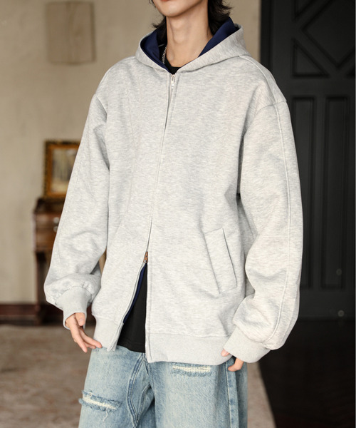 neos（ネオス）の「【neos】ルーズシルエット 裏地切替 スウェット ジップパーカー 韓国ファッション ユニセックス（パーカー・メンズ・グレー/ブラック・X-LARGE/MEDIUM/LARGE）」の15枚目の写真