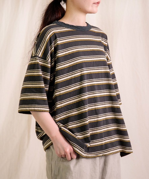 prit（プリット）の「[prit] リサイクルムラ糸天竺マルチボーダー 5分袖クルーネックワイドＴシャツ（Tシャツ/カットソー・レディース・グレー系その他/オレンジ系その他/ホワイト系その他・FREE）」の8枚目の写真