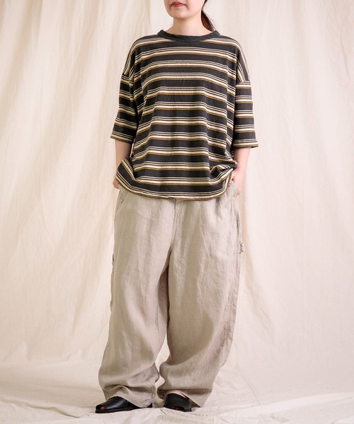 prit（プリット）の「[prit] リサイクルムラ糸天竺マルチボーダー 5分袖クルーネックワイドＴシャツ（Tシャツ/カットソー・レディース・グレー系その他/オレンジ系その他/ホワイト系その他・FREE）」の10枚目の写真
