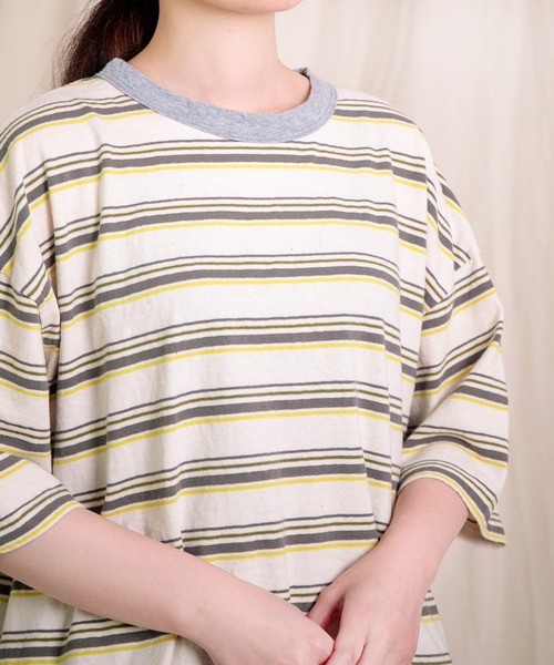 prit（プリット）の「[prit] リサイクルムラ糸天竺マルチボーダー 5分袖クルーネックワイドＴシャツ（Tシャツ/カットソー・レディース・グレー系その他/オレンジ系その他/ホワイト系その他・FREE）」の20枚目の写真