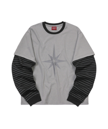 S'EST（エスイーエスティー）の「Stripe Layered Long Sleeve Gray（Tシャツ/カットソー）」