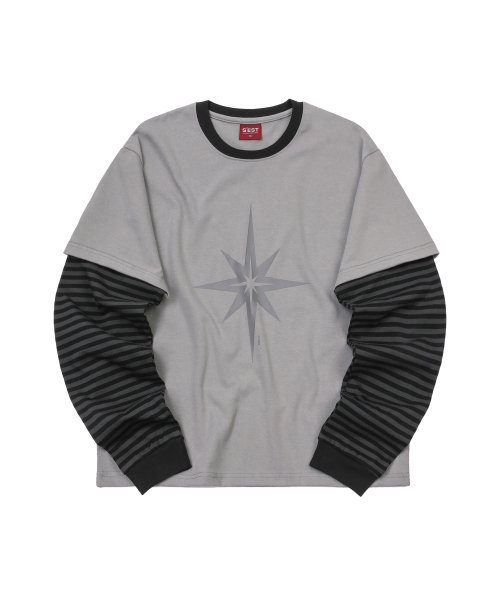 Полосатая многослойная лонгслив серая (Stripe Layered Long Sleeve Gray)