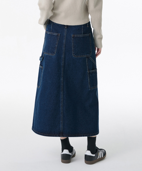 MUSINSA STANDARD WOMAN（ムシンサスタンダードウーマン）の「ウィメンズデニムカーペンターロングスカート[ミディアムインディゴ]（スカート・レディース・その他・LARGE/X-SMALL/SMALL/MEDIUM）」の3枚目の写真