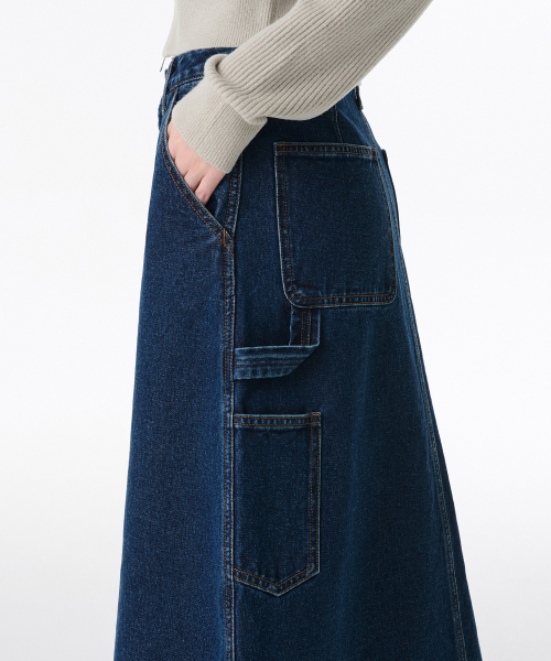 MUSINSA STANDARD WOMAN（ムシンサスタンダードウーマン）の「ウィメンズデニムカーペンターロングスカート[ミディアムインディゴ]（スカート・レディース・その他・LARGE/X-SMALL/SMALL/MEDIUM）」の6枚目の写真