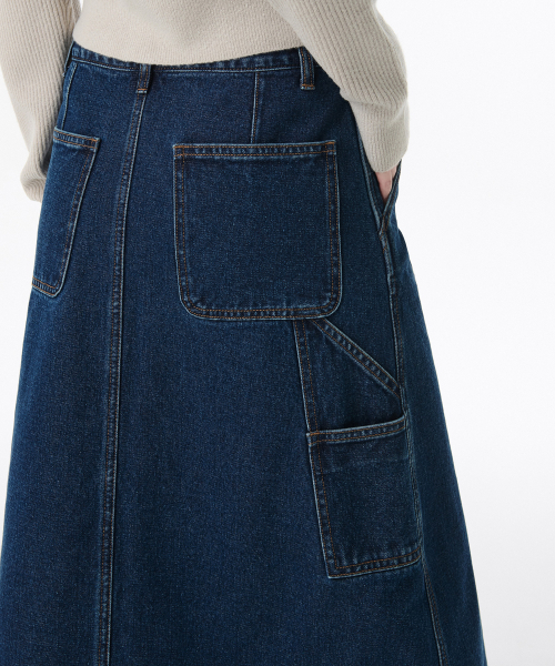 MUSINSA STANDARD WOMAN（ムシンサスタンダードウーマン）の「ウィメンズデニムカーペンターロングスカート[ミディアムインディゴ]（スカート・レディース・その他・LARGE/X-SMALL/SMALL/MEDIUM）」の8枚目の写真