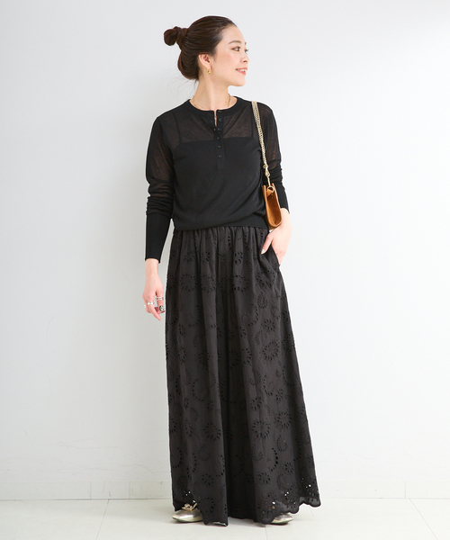 B.C STOCK（ベーセーストック）の「《追加4》手洗い可 / アイレットレイヤーイージーワイドパンツ（その他パンツ・レディース・ブラック/ホワイト・FREE）」の3枚目の写真