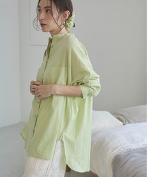 ANGIE（アンジー）の「着丈が選べる オーバーサイズ バンドカラー シャツ / ストライプ / 無地（シャツ/ブラウス）」