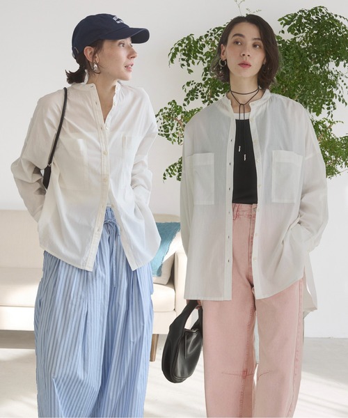 ANGIE（アンジー）の「着丈が選べる オーバーサイズ バンドカラー シャツ / ストライプ / 無地（シャツ/ブラウス・レディース・ブラウン系その他/ブルー系その他/オフホワイト/ブラック/ホワイト系2/ホワイト系1/ライトパープル/ブルー系1/ライム/ライトピンク/ブラウン系1・MT/MEDIUM）」の12枚目の写真