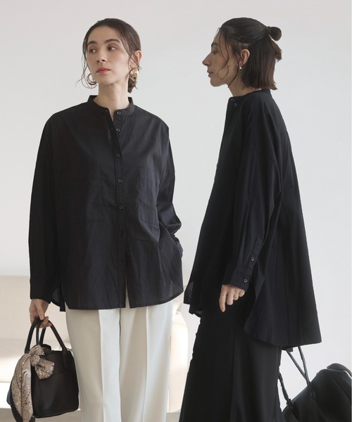 ANGIE（アンジー）の「着丈が選べる オーバーサイズ バンドカラー シャツ / ストライプ / 無地（シャツ/ブラウス・レディース・ブラウン系その他/ブルー系その他/オフホワイト/ブラック/ホワイト系2/ホワイト系1/ライトパープル/ブルー系1/ライム/ライトピンク/ブラウン系1・MT/MEDIUM）」の13枚目の写真