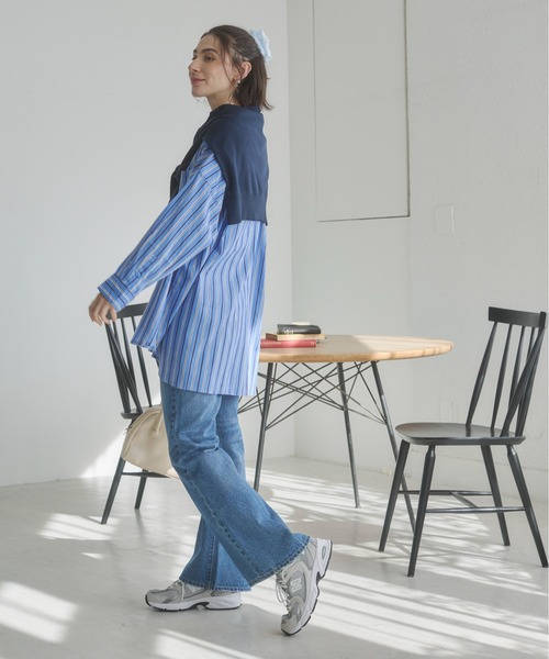 ANGIE（アンジー）の「着丈が選べる オーバーサイズ バンドカラー シャツ / ストライプ / 無地（シャツ/ブラウス・レディース・ブラウン系その他/ブルー系その他/オフホワイト/ブラック/ホワイト系2/ホワイト系1/ライトパープル/ブルー系1/ライム/ライトピンク/ブラウン系1・MT/MEDIUM）」の22枚目の写真