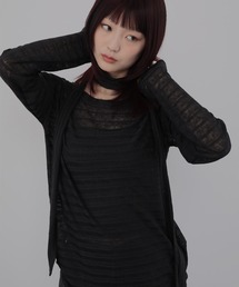 ストール付きシアーボーダーカットソー