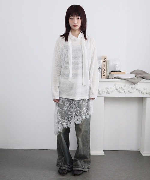Ulysses(ユリシス)の「ストール付きシアーボーダーカットソー(Tシャツ/カットソー・レディース・ブラック/ホワイト・S/M)」の6枚目の写真
