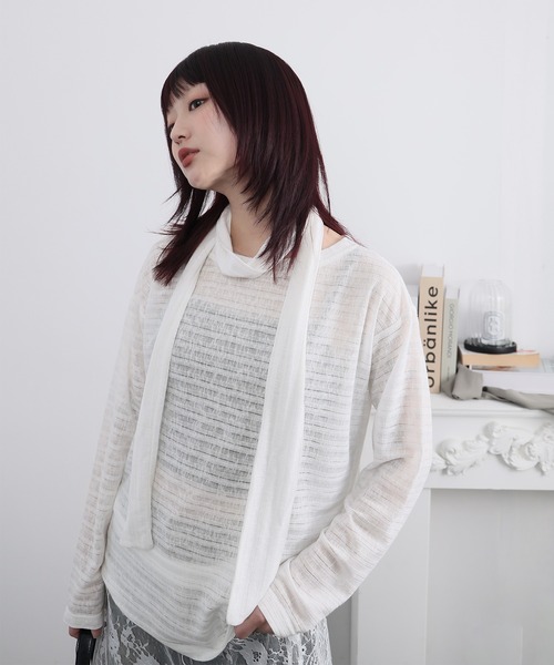 Ulysses(ユリシス)の「ストール付きシアーボーダーカットソー(Tシャツ/カットソー・レディース・ブラック/ホワイト・S/M)」の19枚目の写真