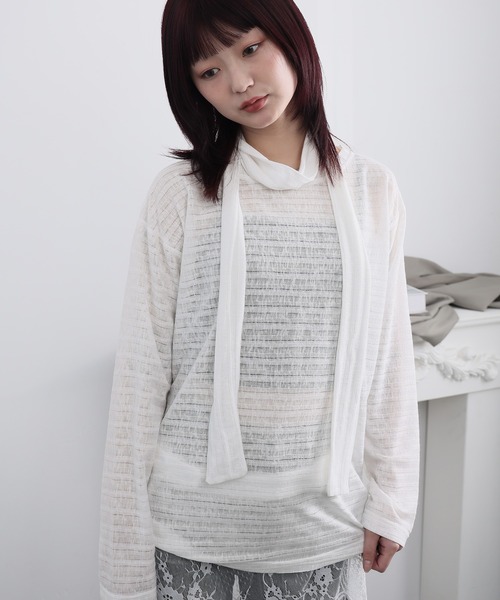 Ulysses(ユリシス)の「ストール付きシアーボーダーカットソー(Tシャツ/カットソー・レディース・ブラック/ホワイト・S/M)」の20枚目の写真