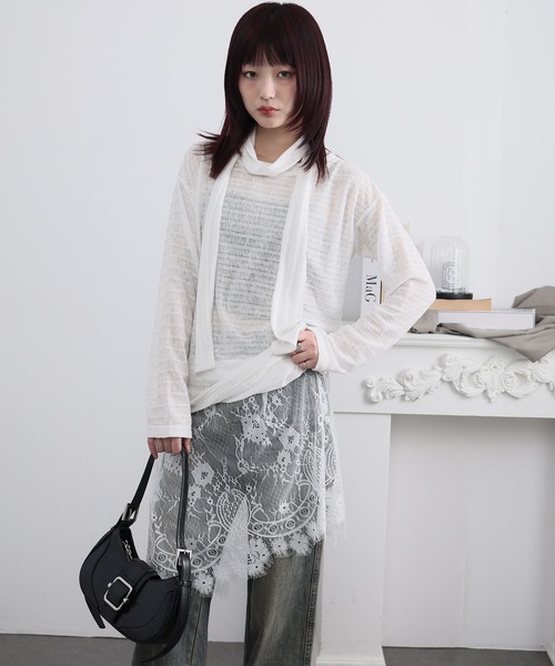 Ulysses(ユリシス)の「ストール付きシアーボーダーカットソー(Tシャツ/カットソー・レディース・ブラック/ホワイト・S/M)」の14枚目の写真