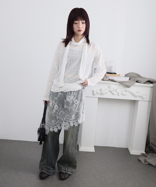 Ulysses(ユリシス)の「ストール付きシアーボーダーカットソー(Tシャツ/カットソー・レディース・ブラック/ホワイト・S/M)」の12枚目の写真