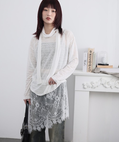 Ulysses(ユリシス)の「ストール付きシアーボーダーカットソー(Tシャツ/カットソー・レディース・ブラック/ホワイト・S/M)」の17枚目の写真