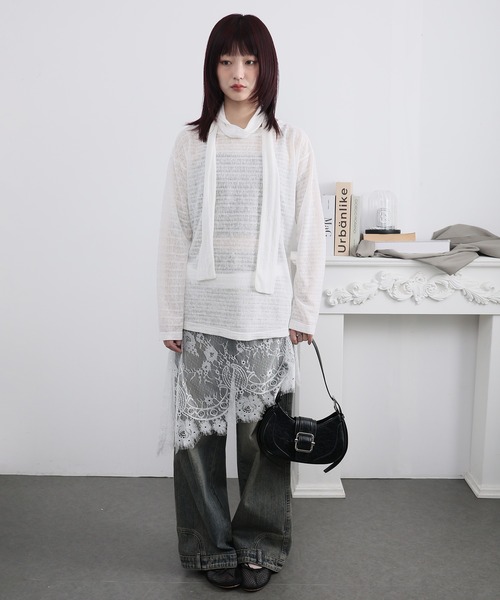 Ulysses(ユリシス)の「ストール付きシアーボーダーカットソー(Tシャツ/カットソー・レディース・ブラック/ホワイト・S/M)」の3枚目の写真