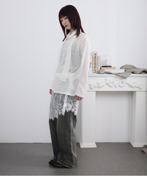Ulysses(ユリシス)の「ストール付きシアーボーダーカットソー(Tシャツ/カットソー・レディース・ブラック/ホワイト・S/M)」の8枚目の写真